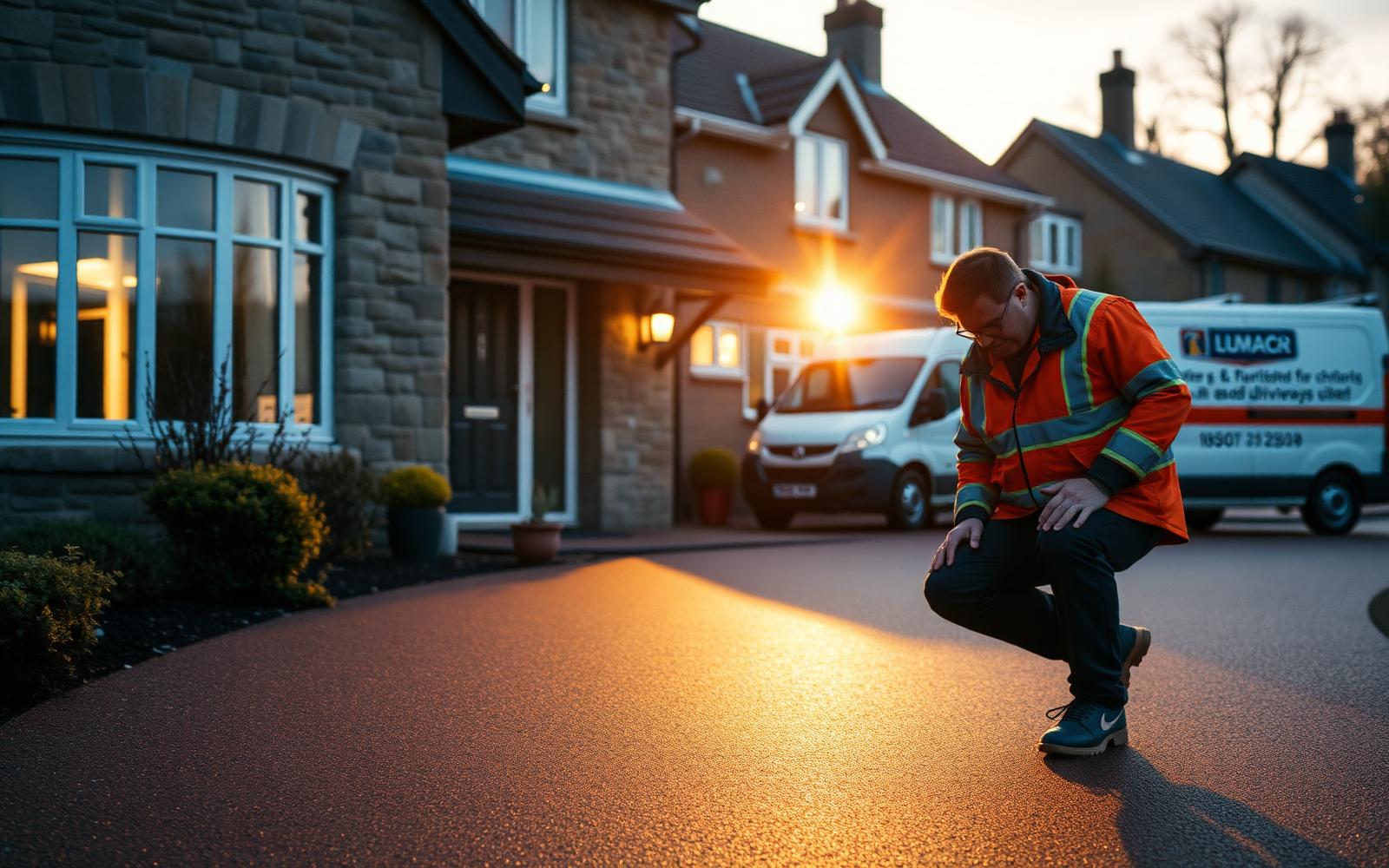 Driveway installers laying block paving