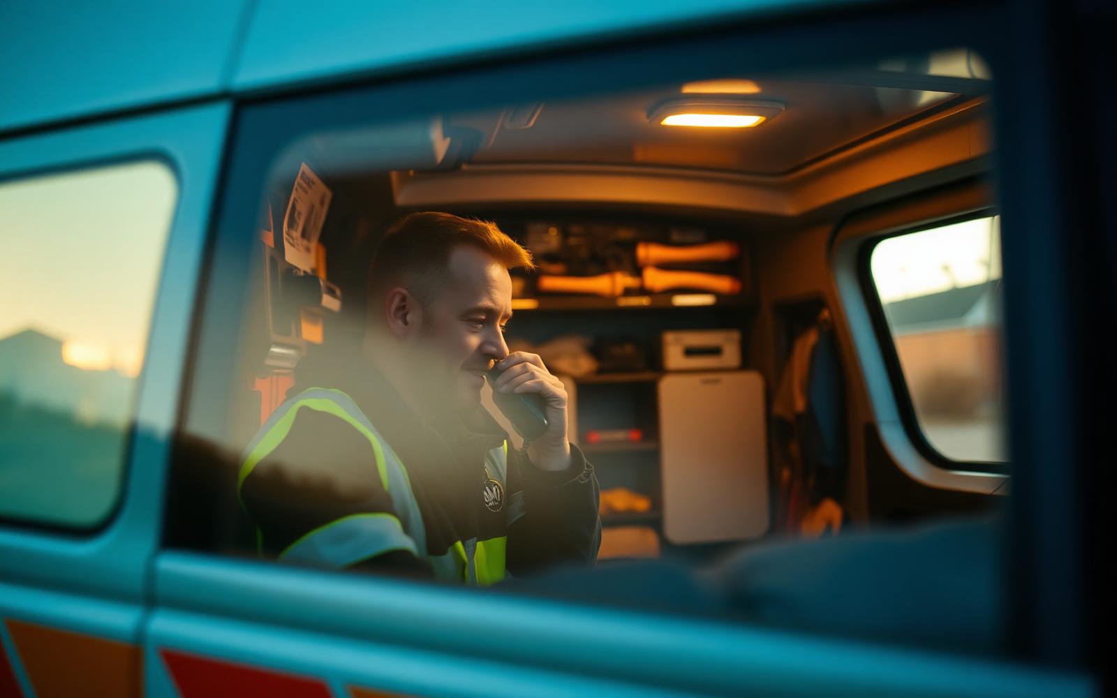 UK tradesperson taking a customer enquiry on site